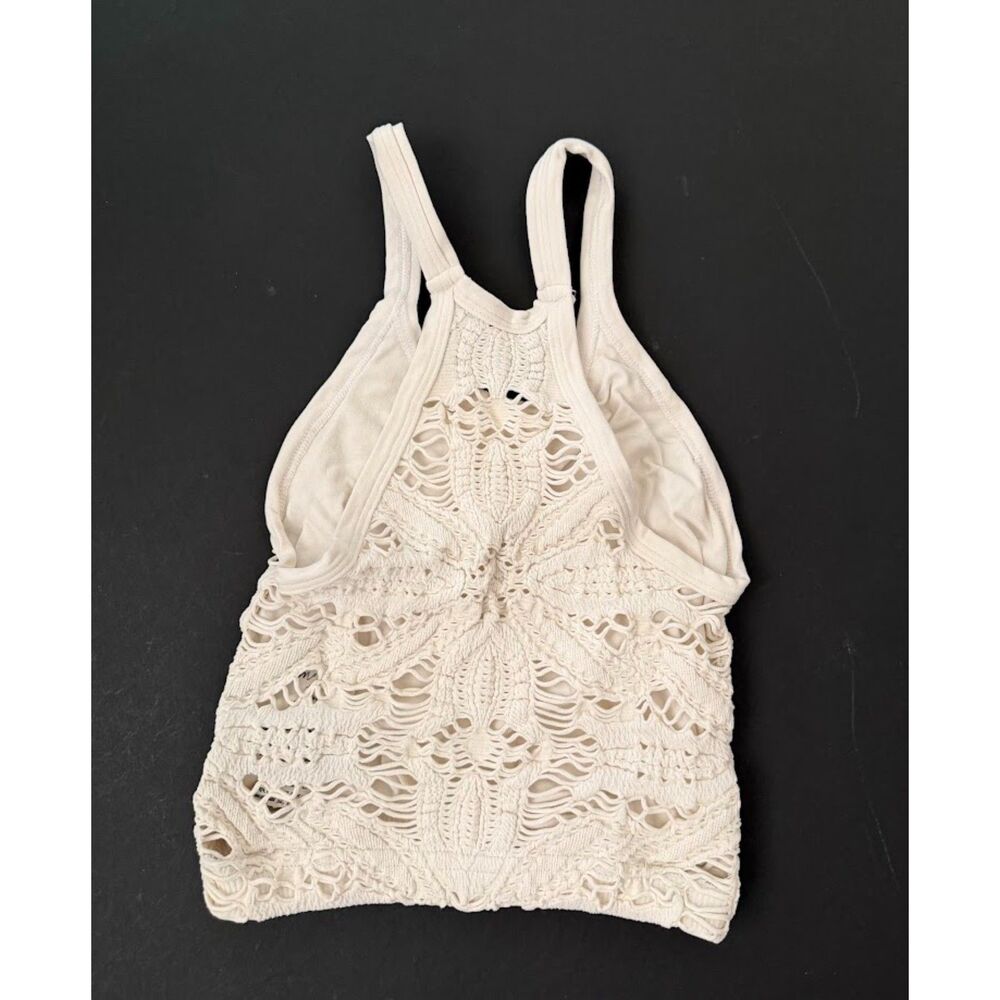 Free People FP Movement XS S ivory tank Happiness Runs floral crop top shirt - Picture 7 of 9